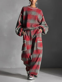 Vanessa | Komfortables Zweiteiler-Set Damen stilvoll – Rot Grau
