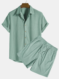 Lässige Cord Hemd und Hose Herren Set – Grün