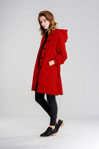 Wasserfeste Damen-Regenjacke mit Kapuze | Warm & Winddicht | Übergroße Passform – Rot