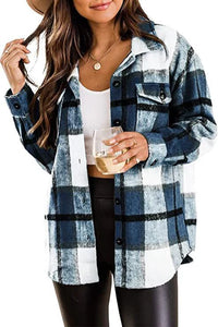 Damen Langarm Warme Hemd Jacke | Knopf Daunen – Blau