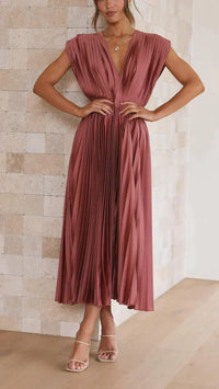 Elegantes Plissiertes Damen Abendkleid – Rotpink