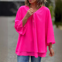 Elegantes Damen Chiffon-Top mit V-Ausschnitt und Reißverschluss – Rot/Rosa