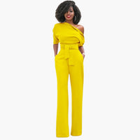 Eleganter One-Shoulder Damen Overall – Gelb