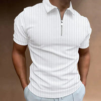 Sportliches Herren-Poloshirt mit Streifen und Reißverschluss – Weiß