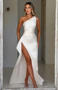 Damen Maxikleid Lang Elegant A-Linie – Elfenbein