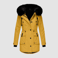 Winterjacke Damen Gefüttert Mit Kapuze | Reißverschluss Jacke Mit Taschen – Gelb