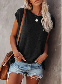 Lässiges Damen Oversize-Shirt mit Brusttasche | 100% Baumwolle | Locker geschnitten – Schwarz