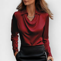 Elegante Damen Satinbluse mit Wasserfallkragen – Bordeaux