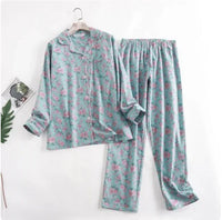Bequemes Damen Pyjama-Set mit lebendigen Mustern | Zweiteiler – Grün Geblümt