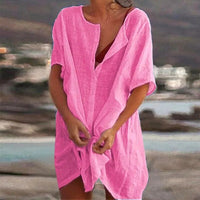 Damen Baumwoll-Leinen Sommerkleid - Luftig & Elegant – Rosa