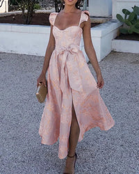 Bedrucktes Damen Sommerkleid mit Flügelärmeln – Rosa