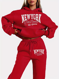 Bequemes Damen Loungewear-Set | Kapuzenpullover & Jogginghose | Warmer Fleece-Stoff – Rot