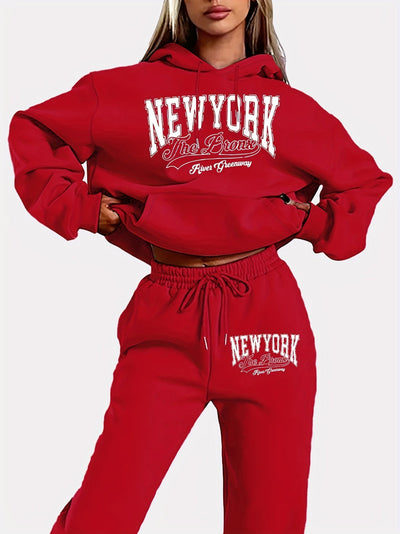 Bequemes Damen Loungewear-Set | Kapuzenpullover & Jogginghose | Warmer Fleece-Stoff