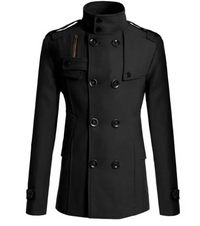 Herren Wintermantel - Eleganter Trenchcoat mit Stehkragen und Wärmeabdichtung – Schwarz