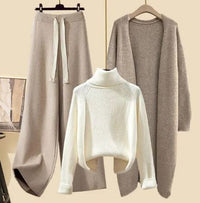 Ruby - Lazy Style Dreiteiliges Set – Weißer Pullover aprikosenfarbene Hose und aprikosenfarbener Blazer