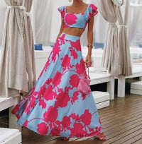 Damen Zweiteiler Bedruckt Maxi Sommerkleid – Rosa
