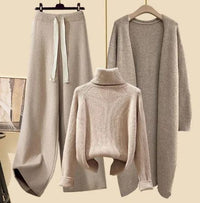 Ruby - Lazy Style Dreiteiliges Set – Aprikosenfarbener Pullover aprikosenfarbene Hose und aprikosenfarbener Blazer