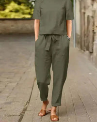Libelle | Damen Moderne Hose und Oberteil Set | Zweiteilig – Oliv