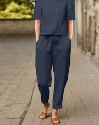 Libelle | Damen Moderne Hose und Oberteil Set | Zweiteilig – Marine