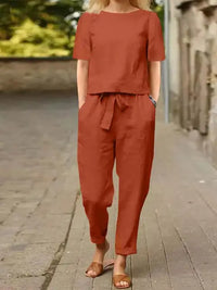 Libelle | Damen Moderne Hose und Oberteil Set | Zweiteilig – Orange