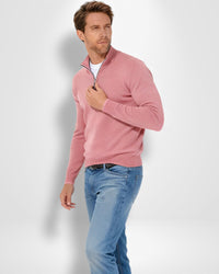 Pullover für Herren mit Zip-Kragen – Rosa