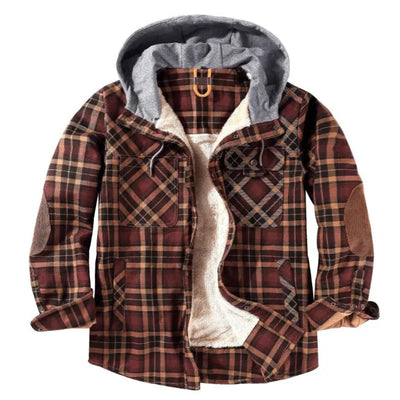 Honoree | Herren-Winterjacke aus Samt mit Kapuze und kariertem Innenfutter