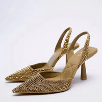 Damen Pumps | Slingback Ausführung mit funkelnden Akzenten – Gold