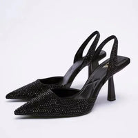 Damen Pumps | Slingback Ausführung mit funkelnden Akzenten – Schwarz
