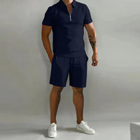 Milan - Polo mit Zip und Shorts-Set – Marine