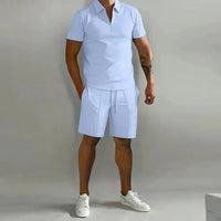 Milan - Polo mit Zip und Shorts-Set – Hellblau