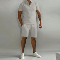 Milan - Polo mit Zip und Shorts-Set – Grau