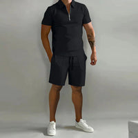Milan - Polo mit Zip und Shorts-Set – Schwarz