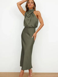 Benthe - Off-Shoulder Midi-Kleid – Oliv