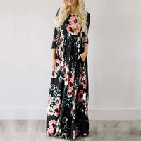 C&AA Floral Kleid | Damen Festliches Kleid mit Blumendruck – Schwarz