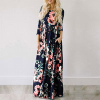 C&AA Floral Kleid | Damen Festliches Kleid mit Blumendruck – Marine