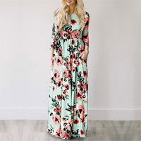 C&AA Floral Kleid | Damen Festliches Kleid mit Blumendruck – Grün