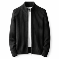 Bjarte – Gerippter Strickjacke Mit Reißverschluss – Schwarz