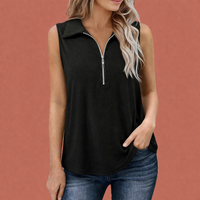 Ärmelloses Poloshirt mit Reißverschluss für Damen | Elinora – Schwarz