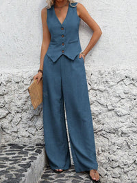 Valentina | Elegantes Zweiteiler Set Weste und Hose – Blau