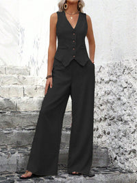 Valentina | Elegantes Zweiteiler Set Weste und Hose – Schwarz