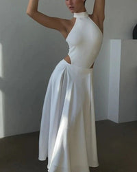 A-Linien Rock lang | Maxi Rock mit hoher Taille – Weiß