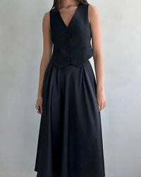 A-Linien Rock lang | Maxi Rock mit hoher Taille – Schwarz