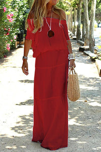Kyma Sommerkleid | Off-Shoulder lässiges Strand Maxikleid für den Sommer – Rot