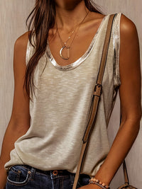 Clara | Elegantes Tanktop mit Kontrastbesatz für Damen – Khaki