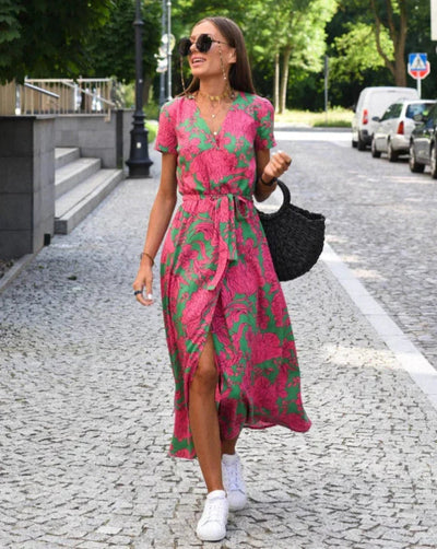 AMINA - LANGES WICKELKLEID MIT PRINT
