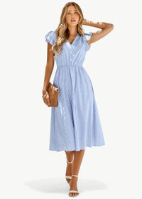 Violet - V-Ausschnitt Kleid mit Rüschen – Blau