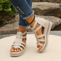 Ena | Strassverzierte Keilsandalen – Beige