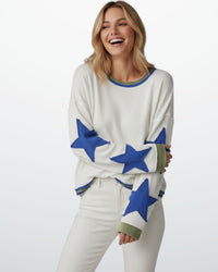 Buntes Langarm-Sweatshirt für Damen mit Applikationen – Blau