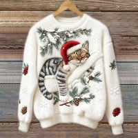 Lea | Warm gefütterter Katzenpullover für Damen – Weiß