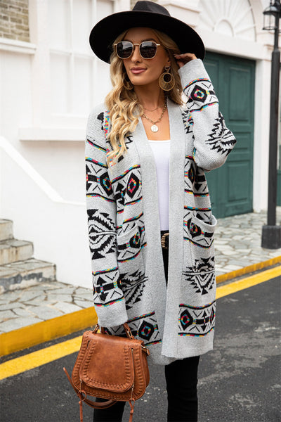 Tiphaine | Langer Strickcardigan mit Ethno-Muster im Vintage-Stil für Damen